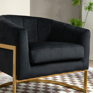 English Elm Luxury Velvet Accent Chair Sculptural Segmented Back Ergonomic Upholstered Seat Black B2735P539718