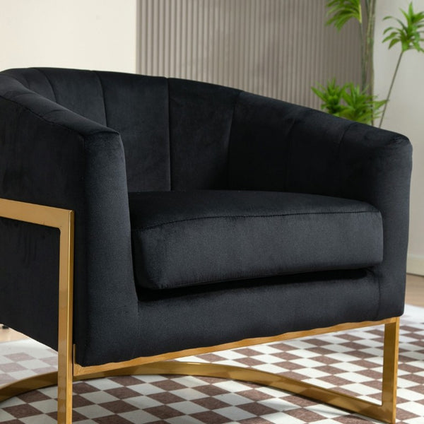 English Elm Luxury Velvet Accent Chair Sculptural Segmented Back Ergonomic Upholstered Seat Black B2735P539718
