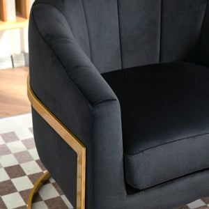 English Elm Luxury Velvet Accent Chair Sculptural Segmented Back Ergonomic Upholstered Seat Black B2735P539718
