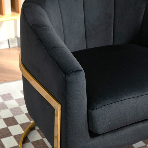 English Elm Luxury Velvet Accent Chair Sculptural Segmented Back Ergonomic Upholstered Seat Black B2735P539718