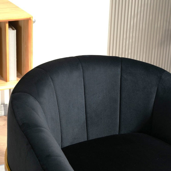 English Elm Luxury Velvet Accent Chair Sculptural Segmented Back Ergonomic Upholstered Seat Black B2735P539718