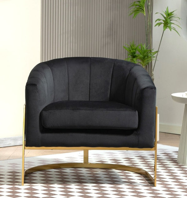 English Elm Luxury Velvet Accent Chair Sculptural Segmented Back Ergonomic Upholstered Seat Black B2735P539718