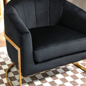 English Elm Luxury Velvet Accent Chair Sculptural Segmented Back Ergonomic Upholstered Seat Black B2735P539718