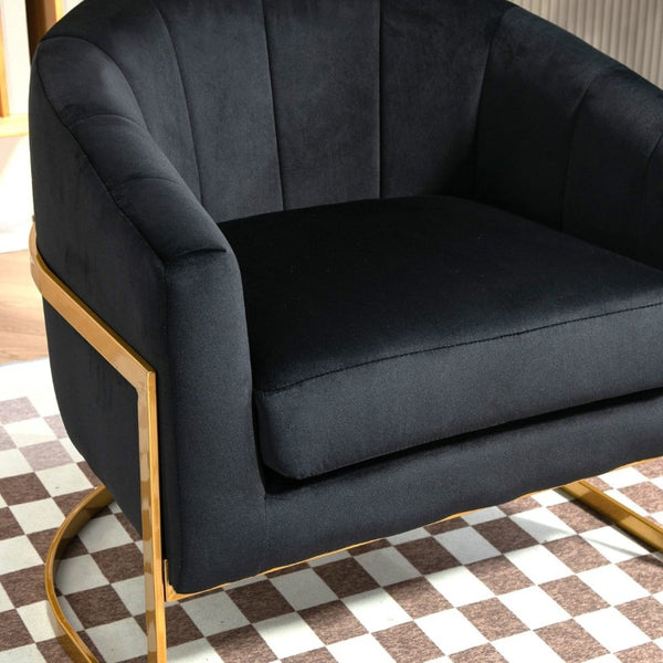 English Elm Luxury Velvet Accent Chair Sculptural Segmented Back Ergonomic Upholstered Seat Black B2735P539718