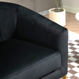 English Elm Luxury Velvet Accent Chair Sculptural Segmented Back Ergonomic Upholstered Seat Black B2735P539718