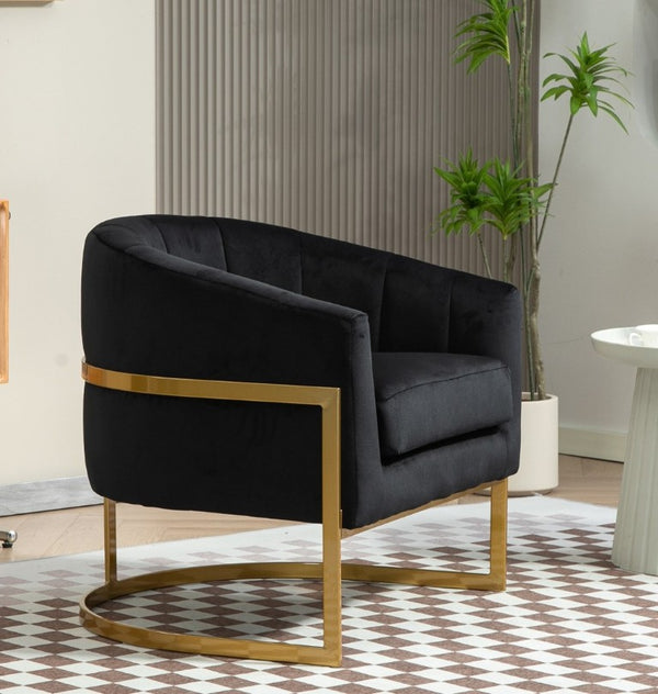 English Elm Luxury Velvet Accent Chair Sculptural Segmented Back Ergonomic Upholstered Seat Black B2735P539718
