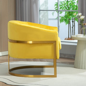 English Elm Luxury Velvet Accent Chair Sculptural Segmented Back Ergonomic Upholstered Seat Yellow B2735P539719