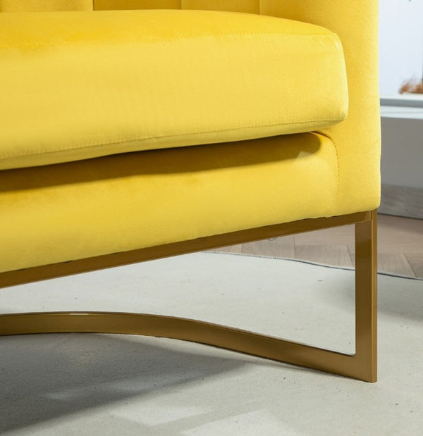 English Elm Luxury Velvet Accent Chair Sculptural Segmented Back Ergonomic Upholstered Seat Yellow B2735P539719