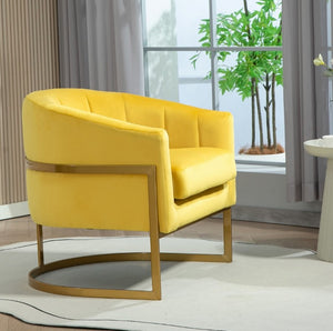 English Elm Luxury Velvet Accent Chair Sculptural Segmented Back Ergonomic Upholstered Seat Yellow B2735P539719