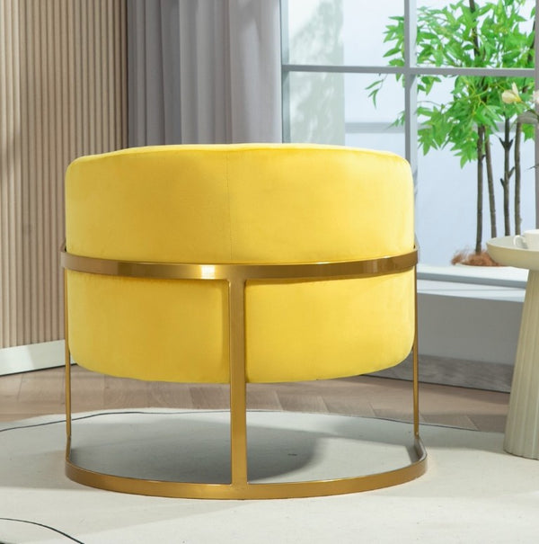 English Elm Luxury Velvet Accent Chair Sculptural Segmented Back Ergonomic Upholstered Seat Yellow B2735P539719