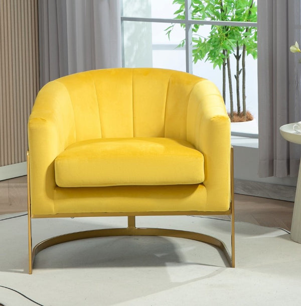 English Elm Luxury Velvet Accent Chair Sculptural Segmented Back Ergonomic Upholstered Seat Yellow B2735P539719