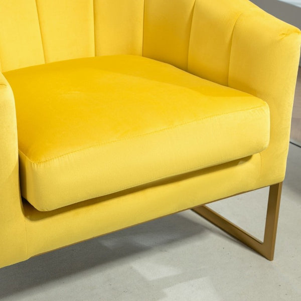English Elm Luxury Velvet Accent Chair Sculptural Segmented Back Ergonomic Upholstered Seat Yellow B2735P539719