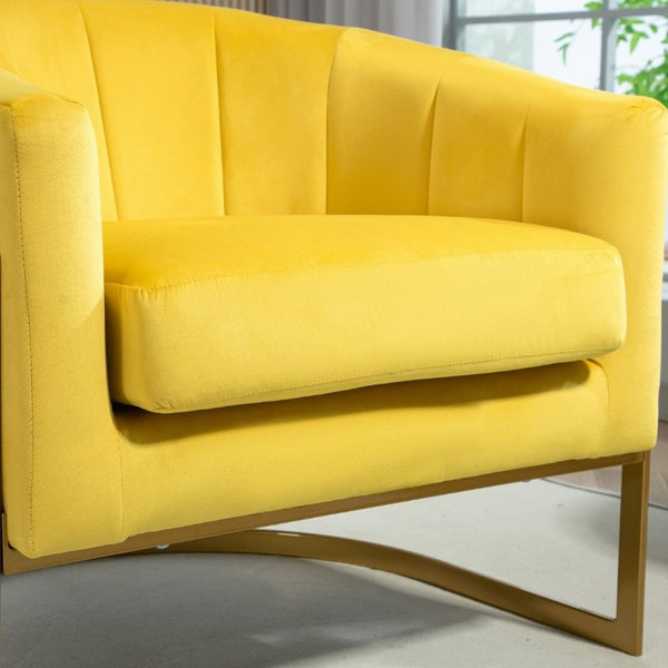 English Elm Luxury Velvet Accent Chair Sculptural Segmented Back Ergonomic Upholstered Seat Yellow B2735P539719