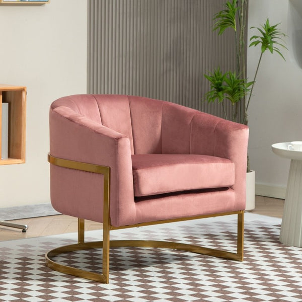 English Elm Luxury Velvet Accent Chair Sculptural Segmented Back Ergonomic Upholstered Seat Rose B2735P539720