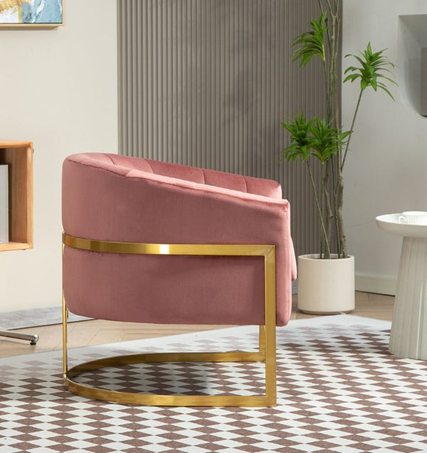 English Elm Luxury Velvet Accent Chair Sculptural Segmented Back Ergonomic Upholstered Seat Rose B2735P539720