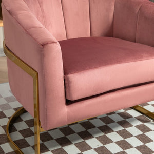 English Elm Luxury Velvet Accent Chair Sculptural Segmented Back Ergonomic Upholstered Seat Rose B2735P539720