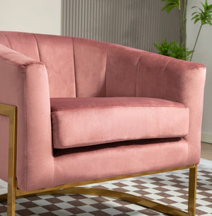 English Elm Luxury Velvet Accent Chair Sculptural Segmented Back Ergonomic Upholstered Seat Rose B2735P539720