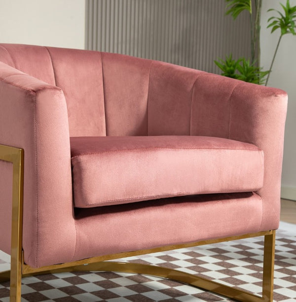 English Elm Luxury Velvet Accent Chair Sculptural Segmented Back Ergonomic Upholstered Seat Rose B2735P539720