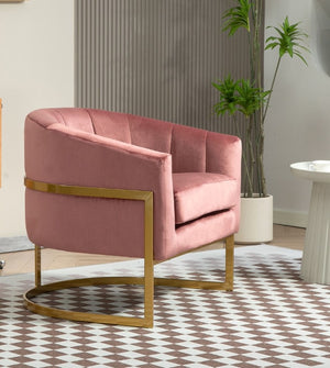 English Elm Luxury Velvet Accent Chair Sculptural Segmented Back Ergonomic Upholstered Seat Rose B2735P539720