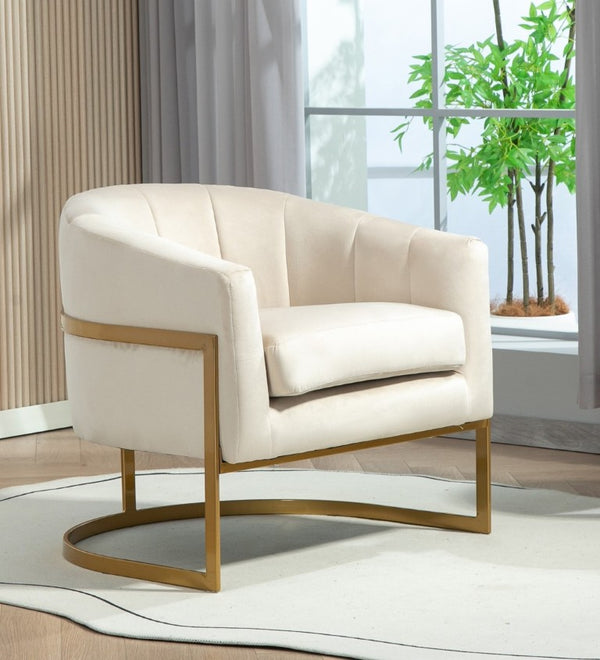 English Elm Luxury Velvet Accent Chair Sculptural Segmented Back Ergonomic Upholstered Seat Beige B2735P539721