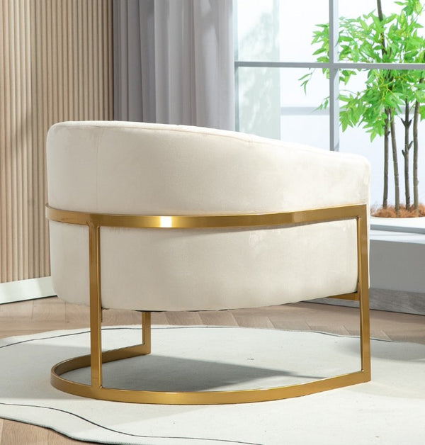 English Elm Luxury Velvet Accent Chair Sculptural Segmented Back Ergonomic Upholstered Seat Beige B2735P539721