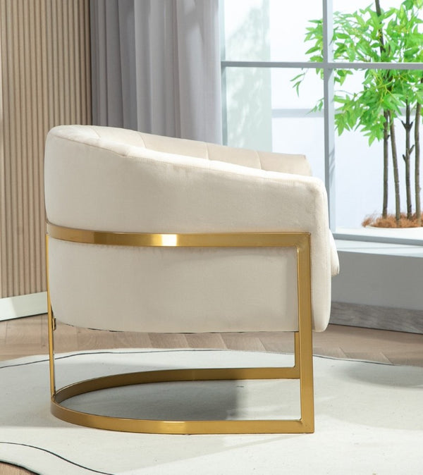 English Elm Luxury Velvet Accent Chair Sculptural Segmented Back Ergonomic Upholstered Seat Beige B2735P539721