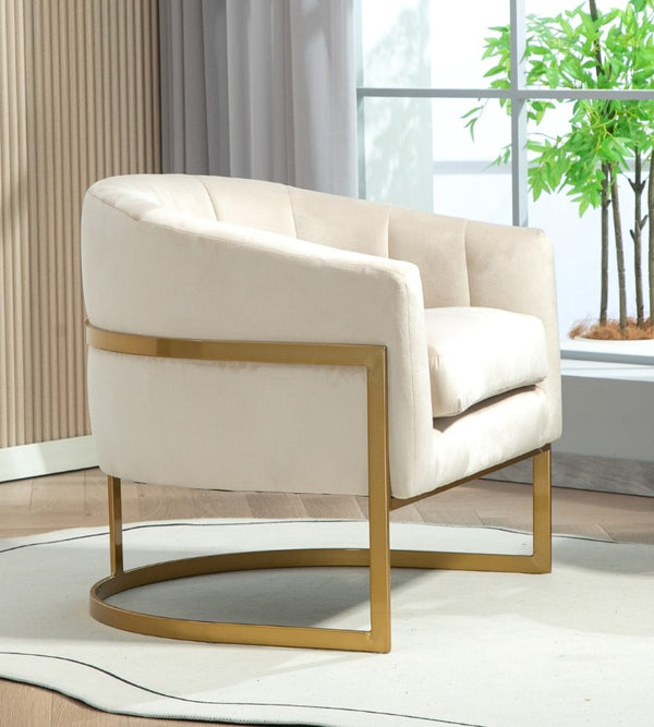 English Elm Luxury Velvet Accent Chair Sculptural Segmented Back Ergonomic Upholstered Seat Beige B2735P539721