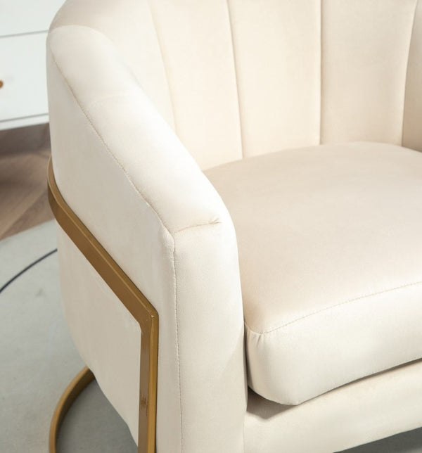 English Elm Luxury Velvet Accent Chair Sculptural Segmented Back Ergonomic Upholstered Seat Beige B2735P539721