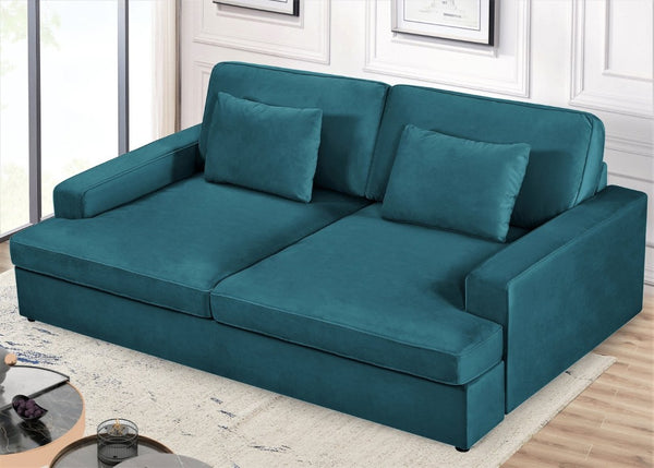 English Elm Convertible Velvet Loveseat Sleeper with Coil Spring Support for Apartment Living Rooms Teal Blue B2735P539722