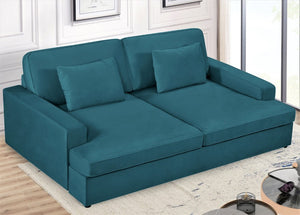 English Elm Convertible Velvet Loveseat Sleeper with Coil Spring Support for Apartment Living Rooms Teal Blue B2735P539722