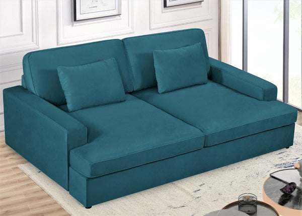 English Elm Convertible Velvet Loveseat Sleeper with Coil Spring Support for Apartment Living Rooms Teal Blue B2735P539722