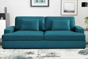 English Elm Convertible Velvet Loveseat Sleeper with Coil Spring Support for Apartment Living Rooms Teal Blue B2735P539722