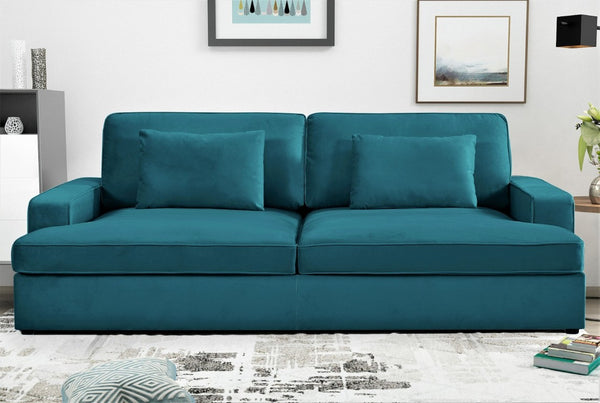 English Elm Convertible Velvet Loveseat Sleeper with Coil Spring Support for Apartment Living Rooms Teal Blue B2735P539722