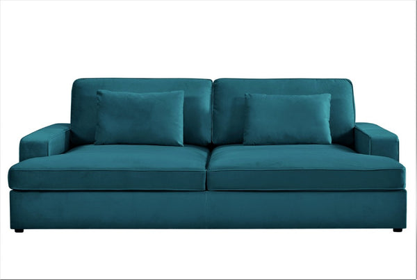 English Elm Convertible Velvet Loveseat Sleeper with Coil Spring Support for Apartment Living Rooms Teal Blue B2735P539722