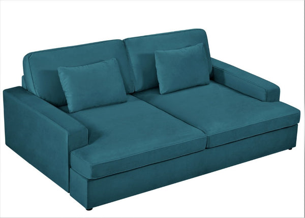 English Elm Convertible Velvet Loveseat Sleeper with Coil Spring Support for Apartment Living Rooms Teal Blue B2735P539722