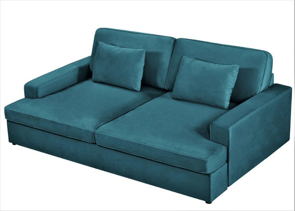 English Elm Convertible Velvet Loveseat Sleeper with Coil Spring Support for Apartment Living Rooms Teal Blue B2735P539722