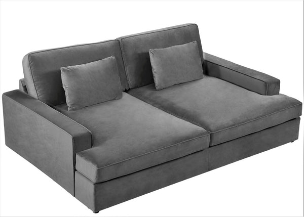 English Elm Convertible Velvet Loveseat Sleeper with Coil Spring Support for Apartment Living Rooms Gray B2735P539723