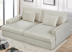 English Elm Convertible Velvet Loveseat Sleeper with Coil Spring Support for Apartment Living Rooms Beige B2735P539724