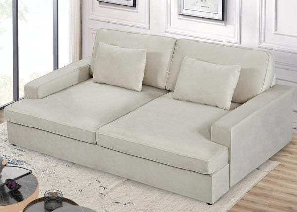 English Elm Convertible Velvet Loveseat Sleeper with Coil Spring Support for Apartment Living Rooms Beige B2735P539724