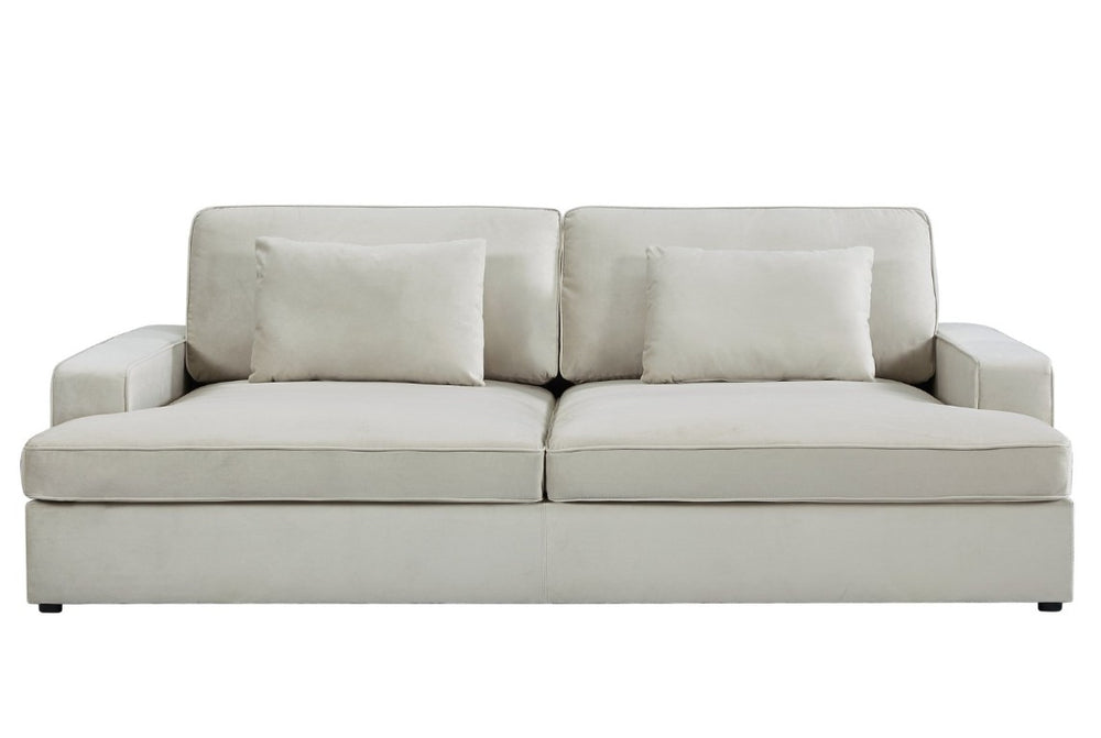 English Elm Convertible Velvet Loveseat Sleeper with Coil Spring Support for Apartment Living Rooms Beige B2735P539724