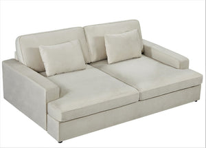 English Elm Convertible Velvet Loveseat Sleeper with Coil Spring Support for Apartment Living Rooms Beige B2735P539724
