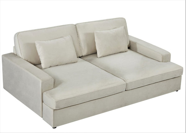 English Elm Convertible Velvet Loveseat Sleeper with Coil Spring Support for Apartment Living Rooms Beige B2735P539724