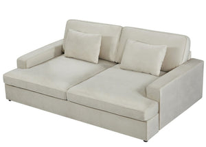 English Elm Convertible Velvet Loveseat Sleeper with Coil Spring Support for Apartment Living Rooms Beige B2735P539724