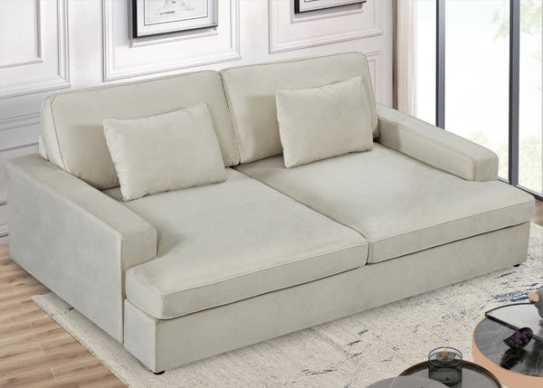 English Elm Convertible Velvet Loveseat Sleeper with Coil Spring Support for Apartment Living Rooms Beige B2735P539724