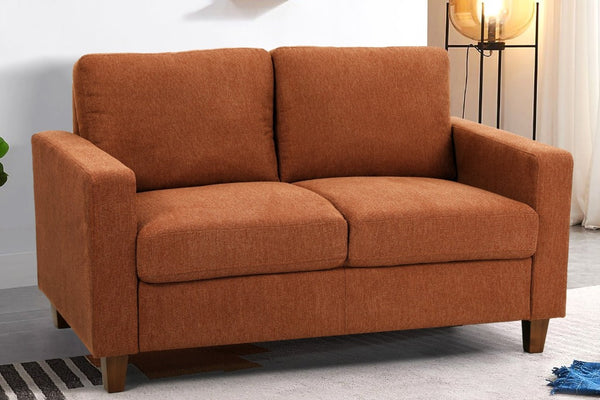 English Elm Mid-Century Modern Two Seat Loveseat with Foam Cushions Solid Wood Legs Apartment Ready Orange B2735P539742