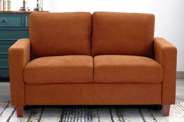 English Elm Mid-Century Modern Two Seat Loveseat with Foam Cushions Solid Wood Legs Apartment Ready Orange B2735P539742
