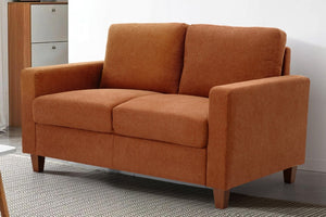 English Elm Mid-Century Modern Two Seat Loveseat with Foam Cushions Solid Wood Legs Apartment Ready Orange B2735P539742