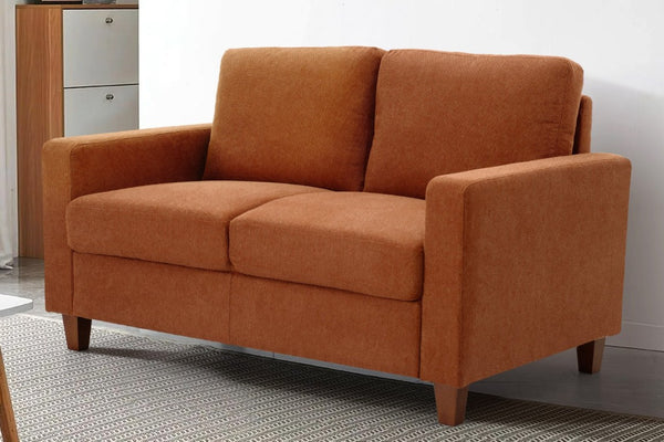 English Elm Mid-Century Modern Two Seat Loveseat with Foam Cushions Solid Wood Legs Apartment Ready Orange B2735P539742