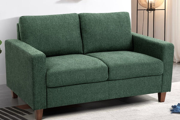 English Elm Mid-Century Modern Two Seat Loveseat with Foam Cushions Solid Wood Legs Apartment Ready Green B2735P539743