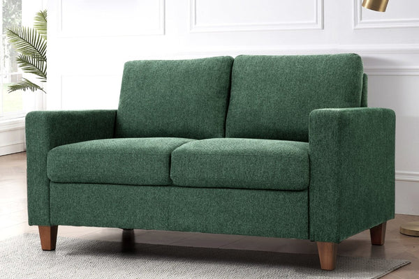 English Elm Mid-Century Modern Two Seat Loveseat with Foam Cushions Solid Wood Legs Apartment Ready Green B2735P539743